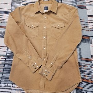 GAP Tan Western Corduroy Button Down Shirt Pearls Snaps (Size M, Slim Fit)